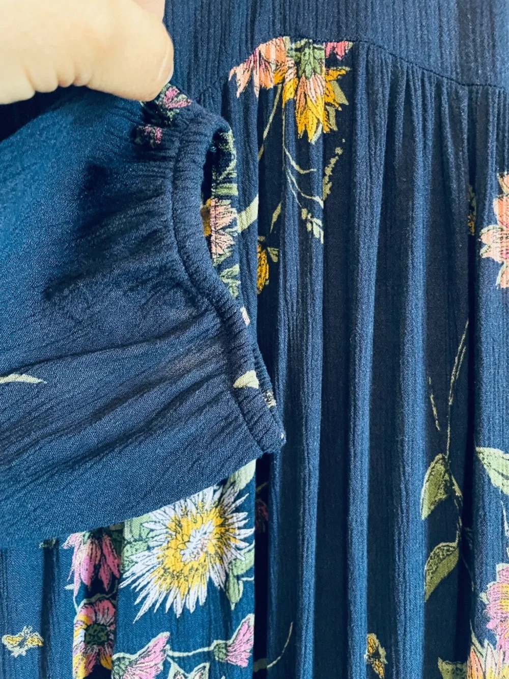 Old Navy Boho Cottagecore Peasant Style Whimsical Navy Floral Dress, Size XL - Picture 5 of 13